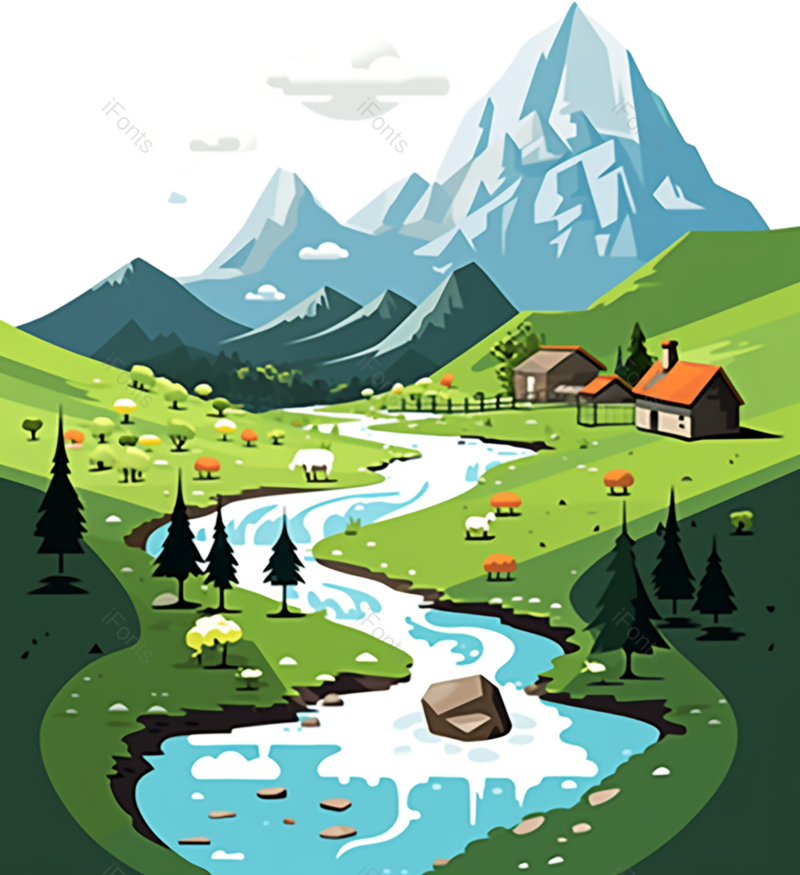 雪山图片,户外元素,树木PNG,插画免抠素材